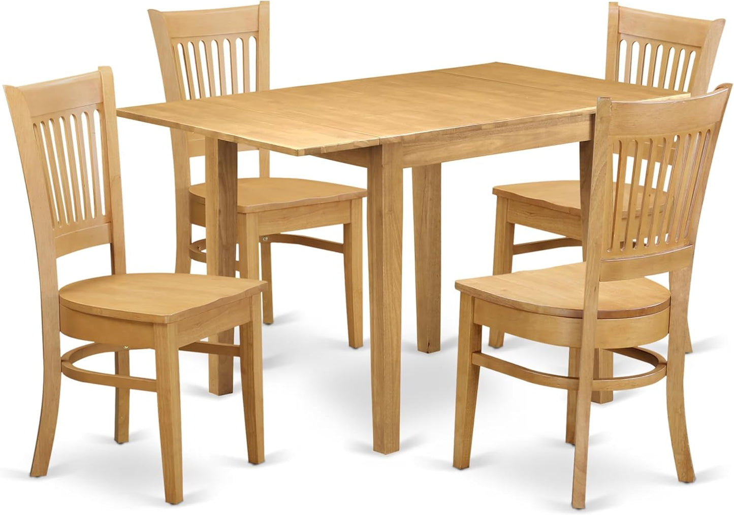East West Furniture NDVA5-OAK-W 5 Piece Dining Room Furniture Set Includes a Rectangle Dining Table with Dropleaf and 4 Wood Seat Chairs, 30x48 Inch, Oak