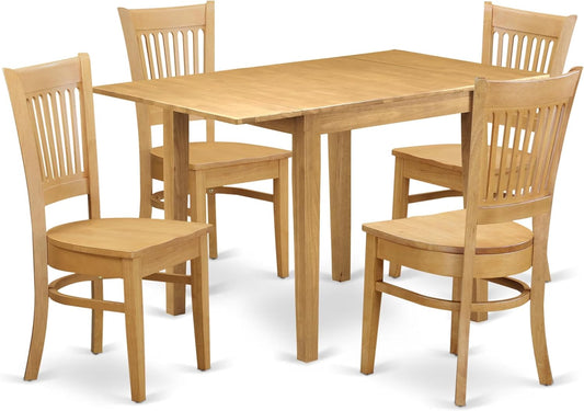 East West Furniture NDVA5-OAK-W 5 Piece Dining Room Furniture Set Includes a Rectangle Dining Table with Dropleaf and 4 Wood Seat Chairs, 30x48 Inch, Oak