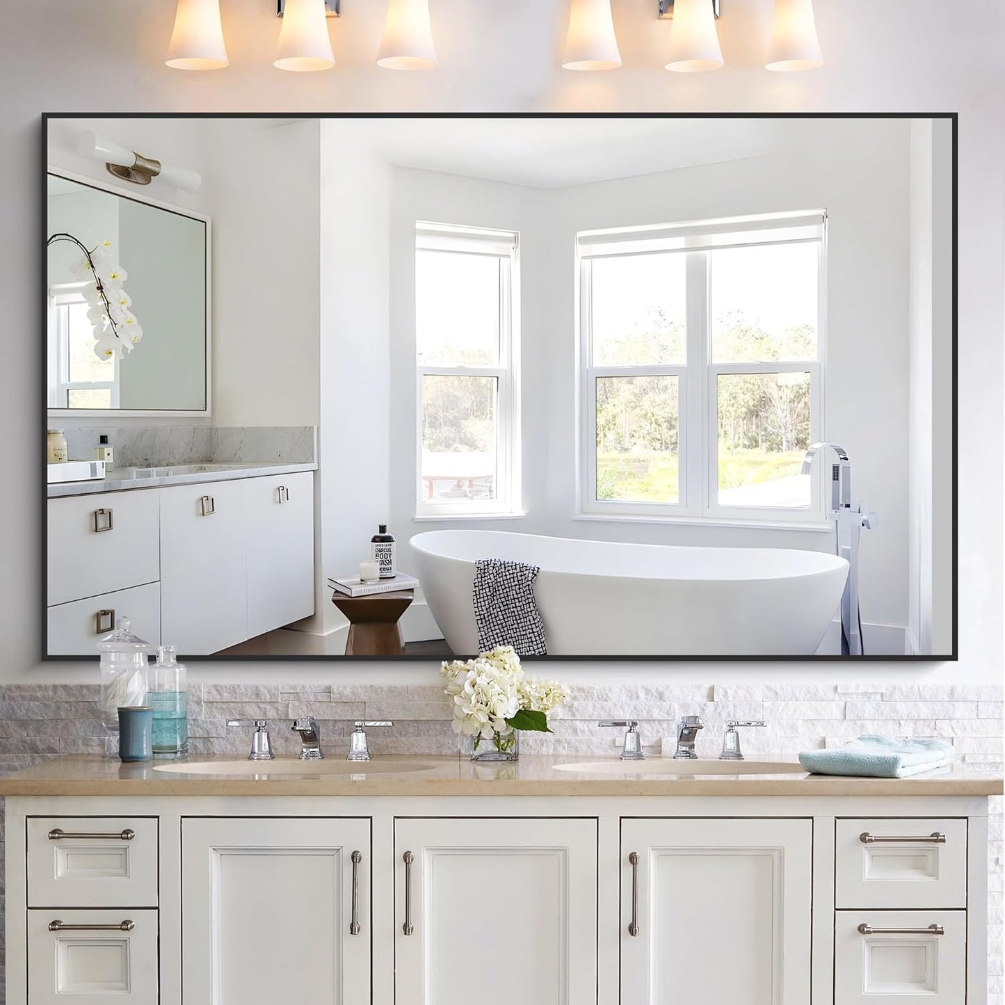 KOCUUY 60x36 Inch Large Black Wall Mounted Mirror,Aluminum Framed Decorative Rectangular Bathroom Mirror for Wall Over Sink,Vanity Mirror for Bedroom Living Room Bathroom,Functional Oversized Mirror