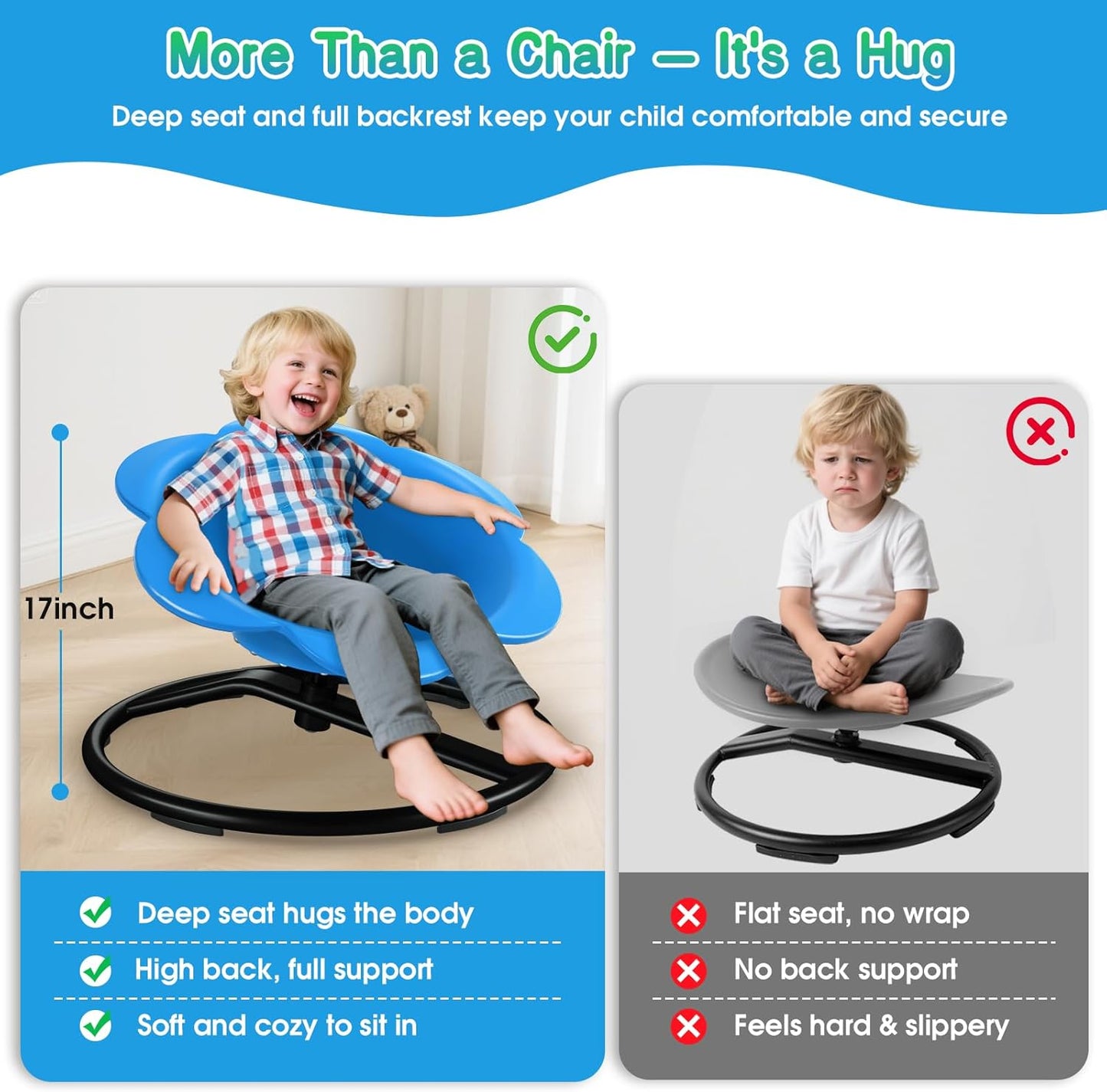 Lucky Flower Spinning Chair for Autism Kids, Sensory Swivel Chair Training Body Coordination, Sit and Spin Autism & ADHD Sensory Toys for Kids, Sensory Products Toys for Ages 3+ (Blue)