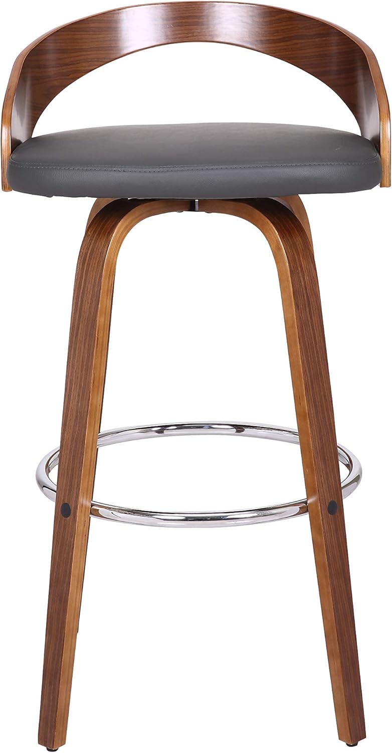 Armen Living Sonia 30" Bar Height Swivel Gray Faux Leather and Walnut Wood Bar Stool - Set of 3
