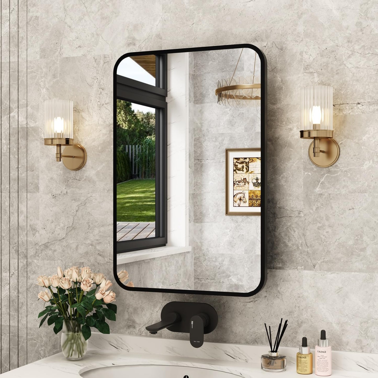 20x28 Inch Black Recessed Bathroom Medicine Cabinet with Mirror Metal Framed Farmhouse Surface Wall Mounted Mirrored Bathroom Medicine Cabinets