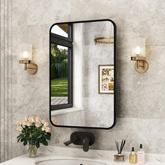 20x28 Inch Black Recessed Bathroom Medicine Cabinet with Mirror Metal Framed Farmhouse Surface Wall Mounted Mirrored Bathroom Medicine Cabinets