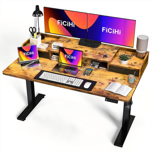 48x30 Inch Electric Standing Desk with Drawers & Widen Desktop, Thickened Desk Frame, Adjustable Height Sit Stand Up Table, Home Office Computer Desk with Cable Management, Rustic Brown