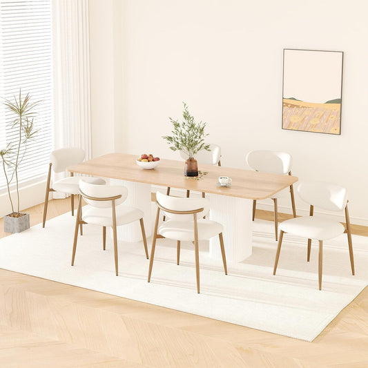 Dining Chairs Set of 6, Ergonomic Fabric Upholstered Seating with Wood Look Metal Legs and Anti Slip Pads, for Home and Restaurant Use, Beige