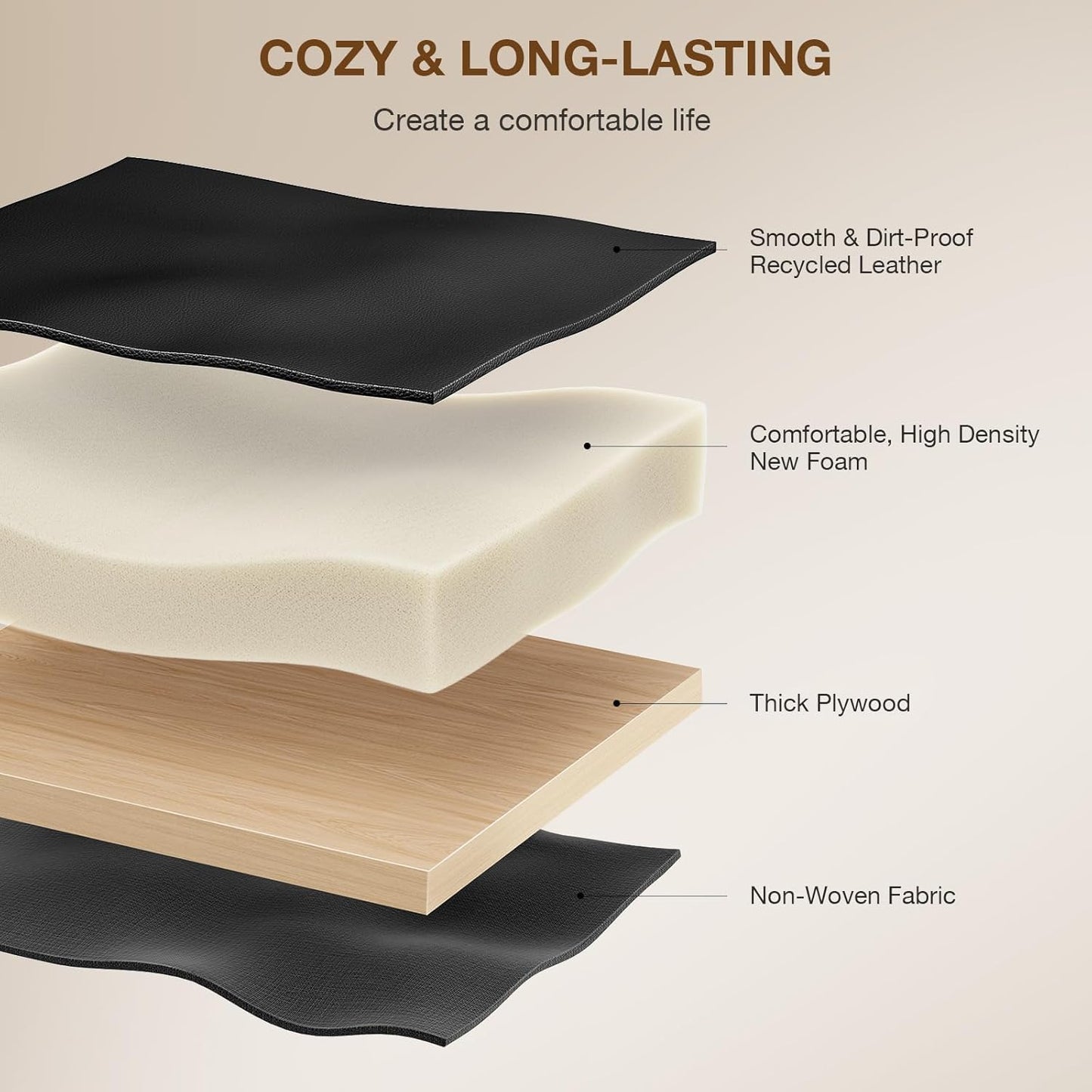 18-Inch Large Leather Vanity Stool, Vanity Chair with Metal X-Leg, Ottoman Foot Stool with Thick Padded Saddle Seat, Black