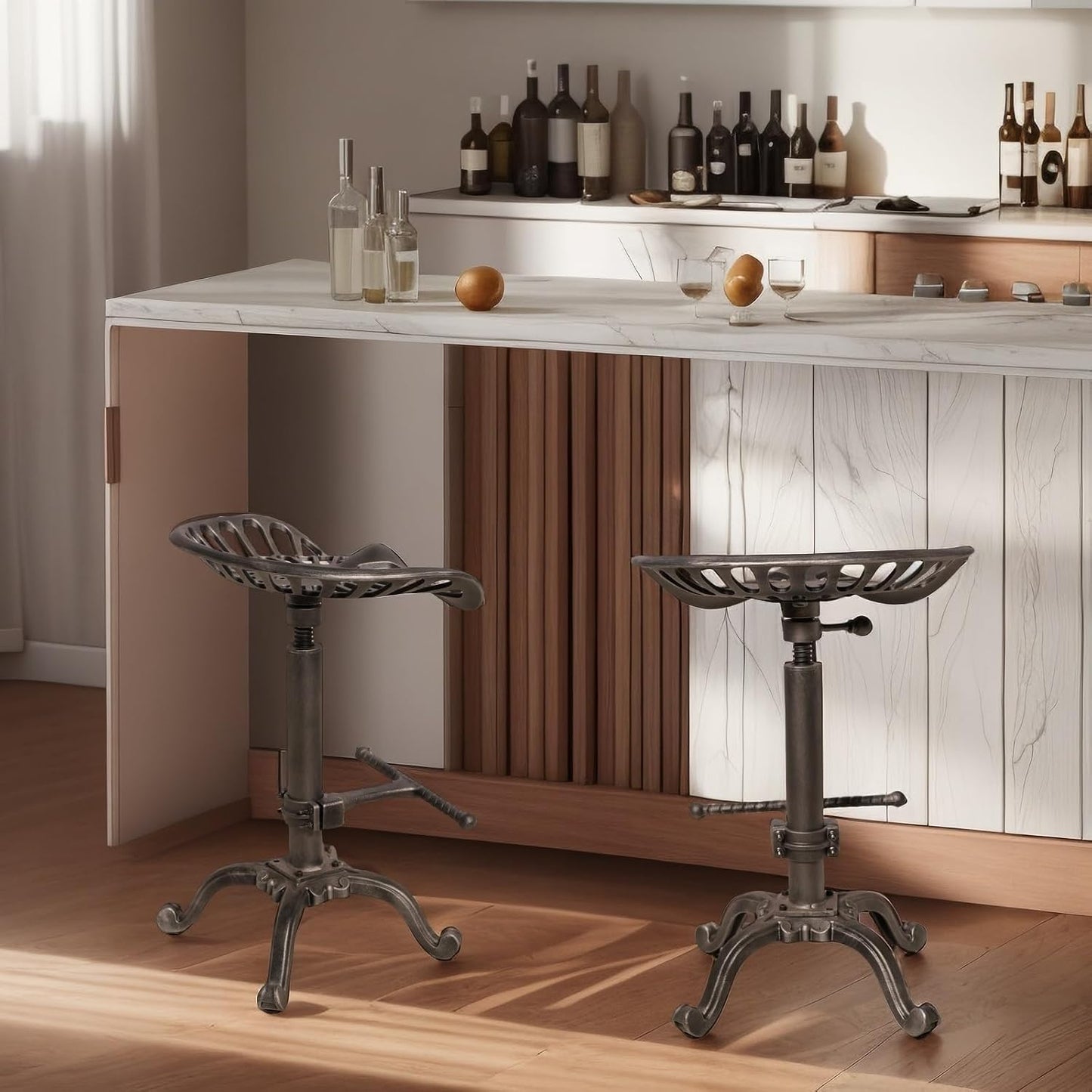 Industrial Tractor Seat Bar Stools Swivel Metal Seat Rustic Kitchen Dining Chairs Height Adjustable 20-27inch