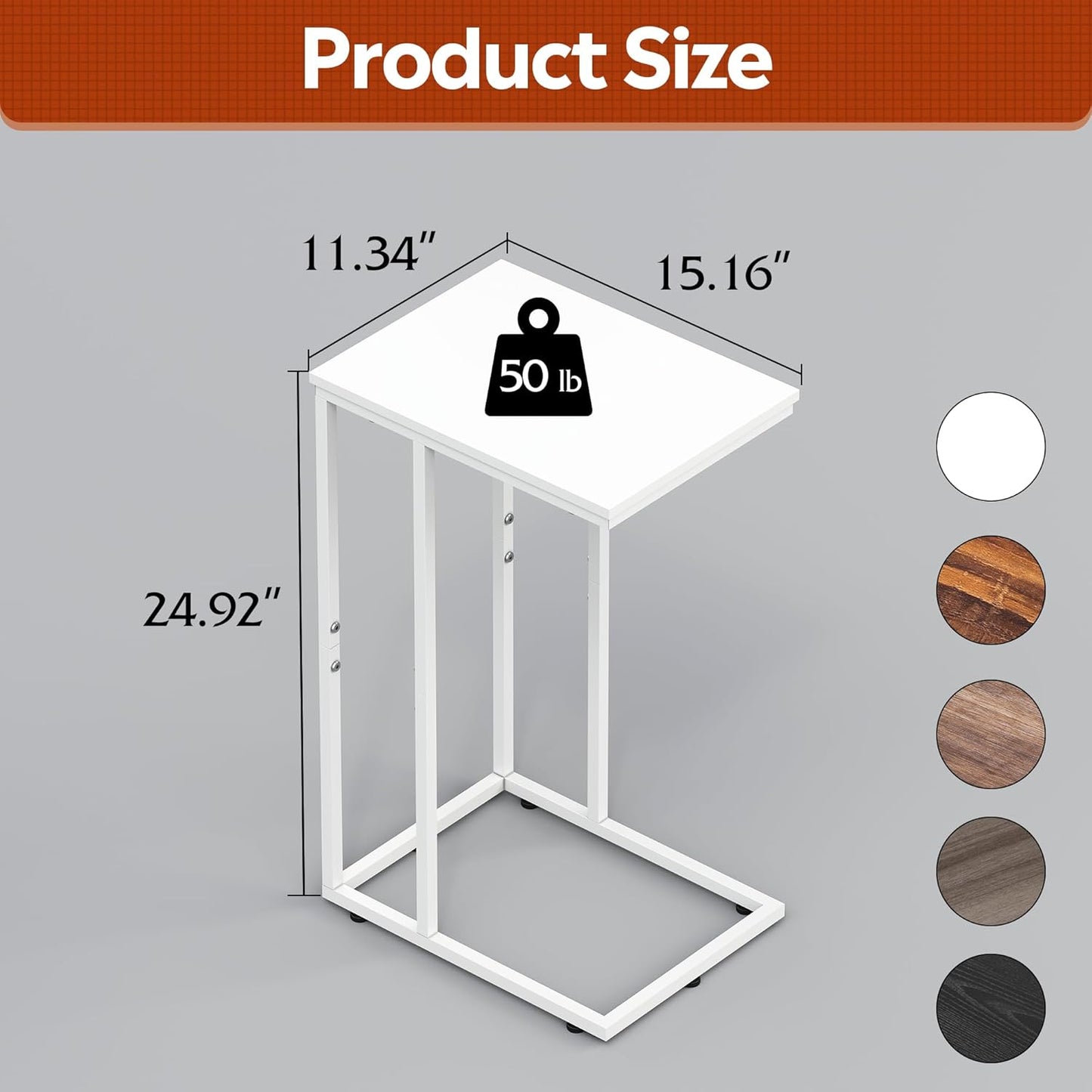 WLIVE Side Table, C Shaped End Table for Couch, Sofa and Bed, Large Desktop C Table for Living Room, Bedroom, Creamy White