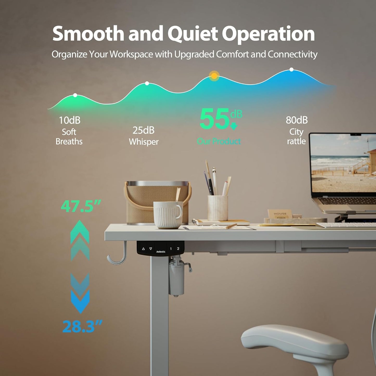 Agilestic Electric Standing Desk, L-Shaped 55 Inches Height Adjustable Desk, Sit and Stand up for Work Office Home, Ergonomic Rising Computer Table for Home Office with Splice Board, White