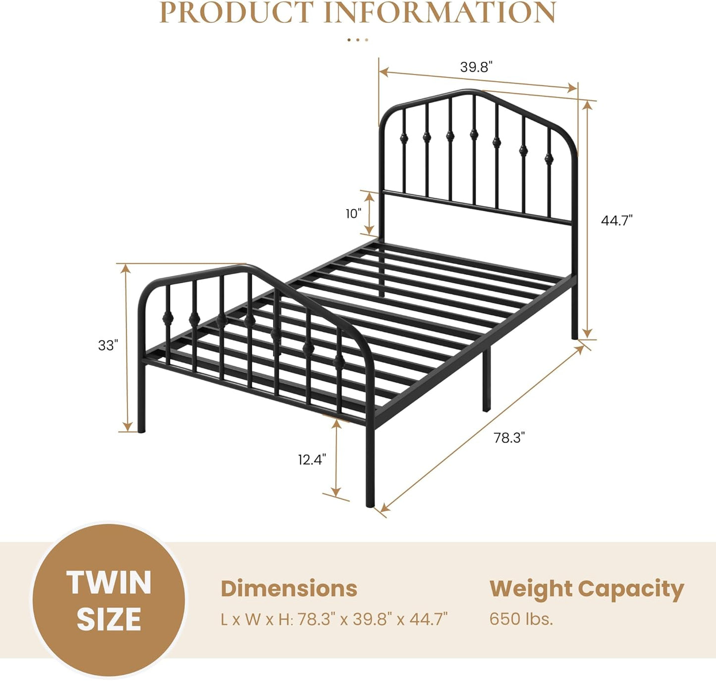 SHA CERLIN Twin Size Metal Platform Bed Frame with Victorian Style Wrought Iron-Art Headboard/Footboard, No Box Spring Required, Black