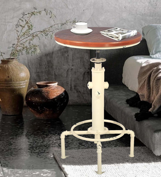 Topower Industrial Bar Table 31.5-41.3" Adjustable Pub Table Kitchen Dining Coffee Bistro Table (Antique White)