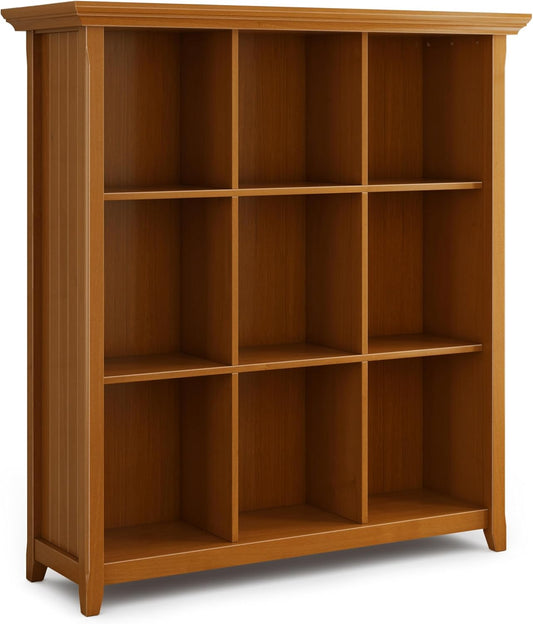 SIMPLIHOME Acadian Bookcase - 44 inch Tall 9-Cube Solid Wood Cube Organizer in Light Golden Brown, Transitional Bookcase Storage for Living Room, Study or Office with Fixed Shelves and Tapered Legs