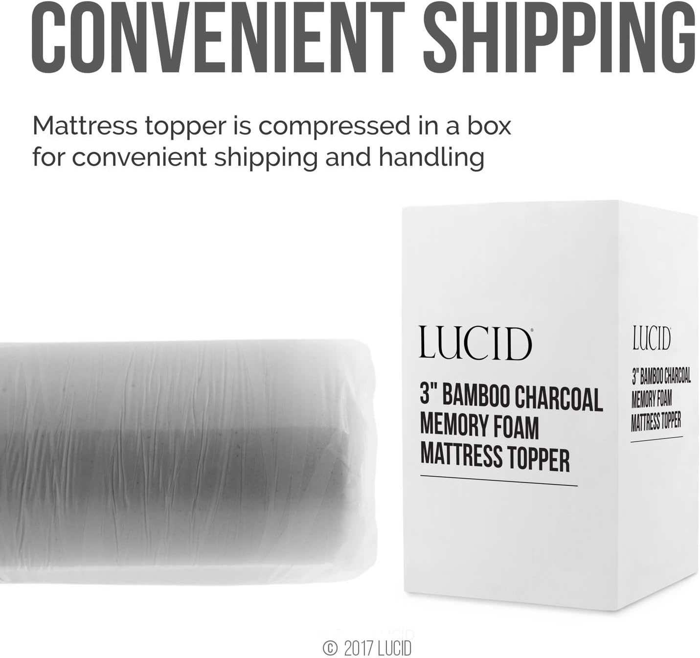 Lucid 3 Inch Ventilated Bamboo Charcoal Memory Foam Mattress Topper, CertiPUR-US Certified, Moisture and Odor Control-King