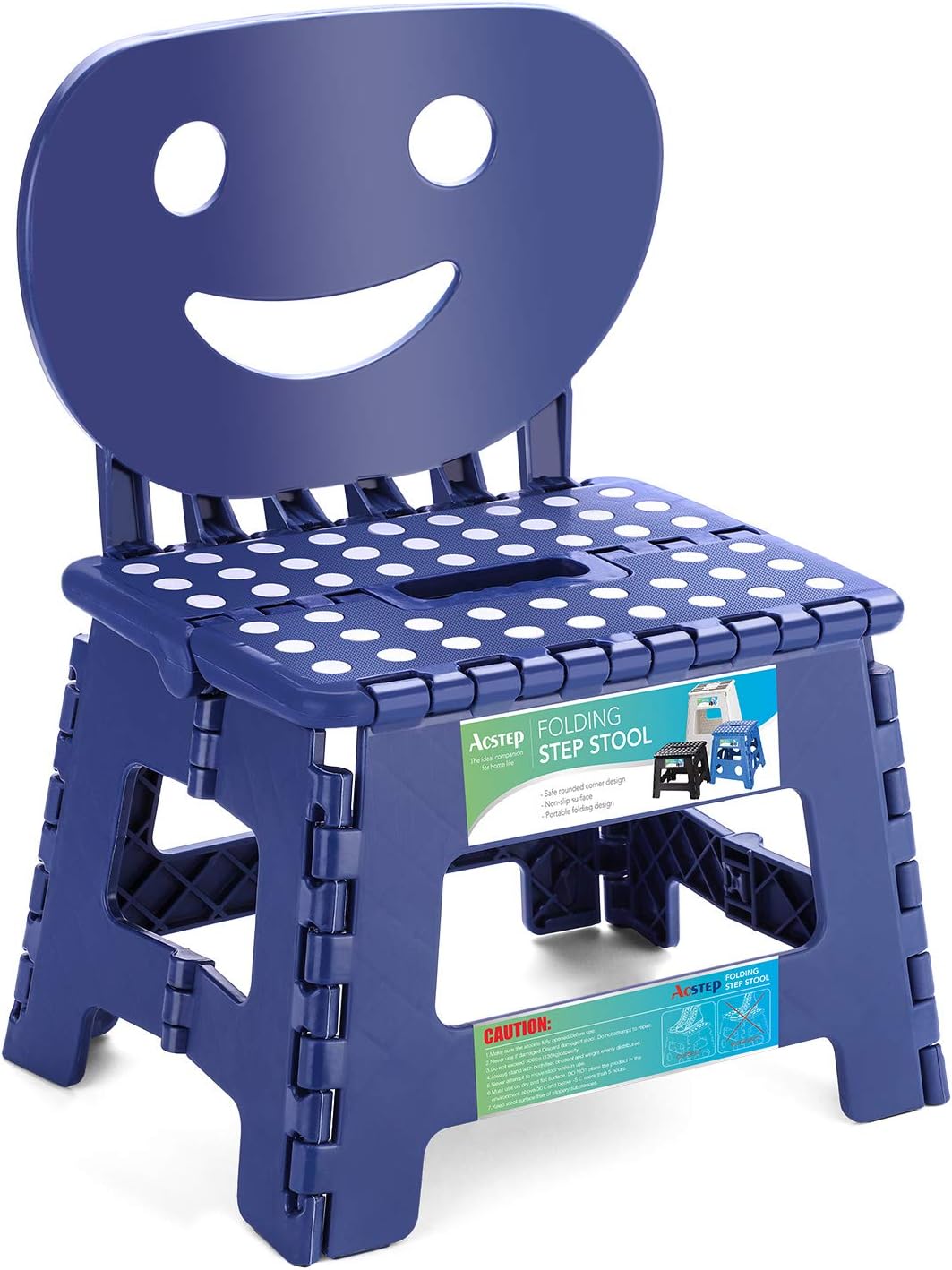ACSTEP Folding Step Stool with Back Support for Kids,9" Kids Step Stool for Outdoor or Indoor Kitchen Step Stools and Bathroom Stool for Toddlers Boys Girls - Royal Blue