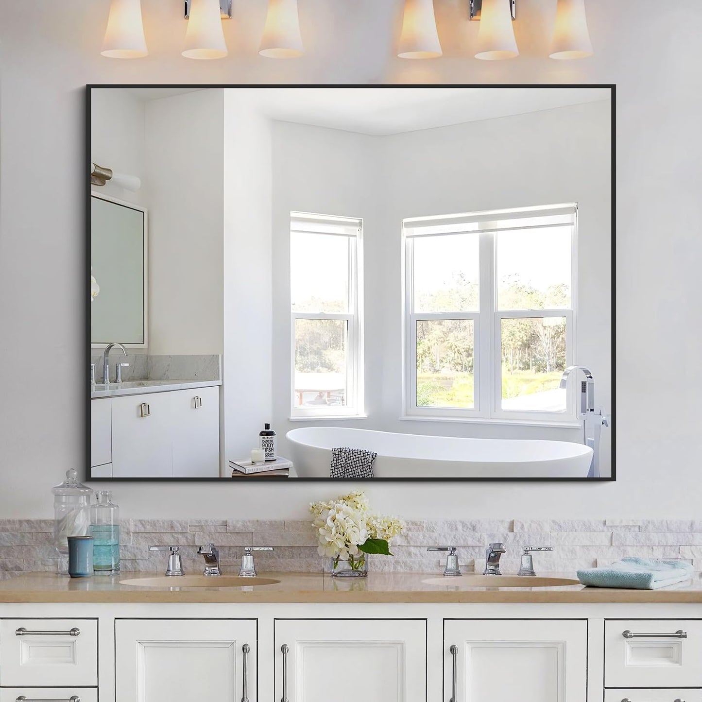 KOCUUY Bathroom Mirror Black,48x36 inch Rectangle Wall Mirror with Metal Frame, Black Vanity Mirror Modern Home Decor for Bathroom, Living Room, Farmhouse, Entryway, Hang Horizontal/Vertical