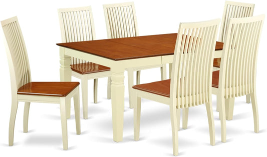 East West Furniture WEIP7-BMK-W 7 Piece Dining Set Consist of a Rectangle Dining Room Table with Butterfly Leaf and 6 Kitchen Chairs, 42x60 Inch, Buttermilk & Cherry