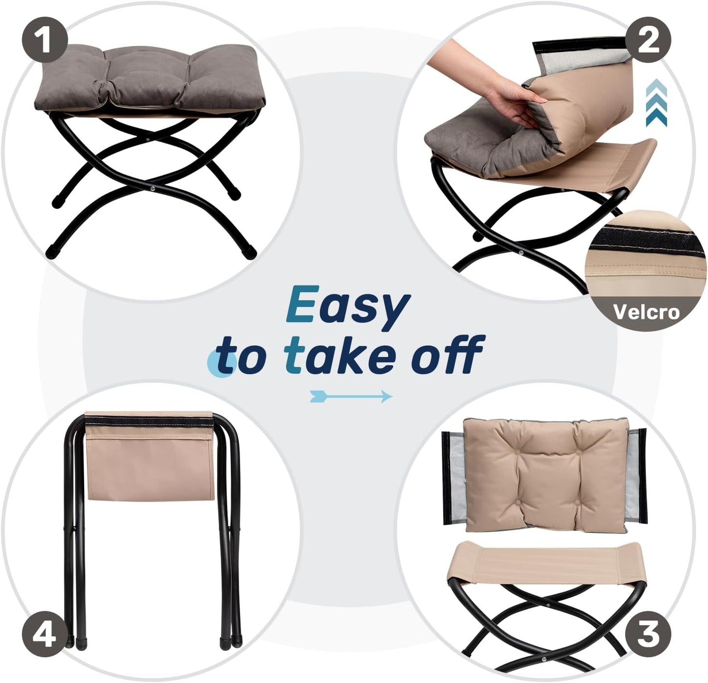 HollyHOME 15"(H) Folding Footrest Stool, Upholstered Small Foldable Ottoman, Accent Padded Sofa Foot Stool for Lazy Chair, Metal Frame Portable Foot Rest Ottoman for Living Room, Bedroom, Dark Grey