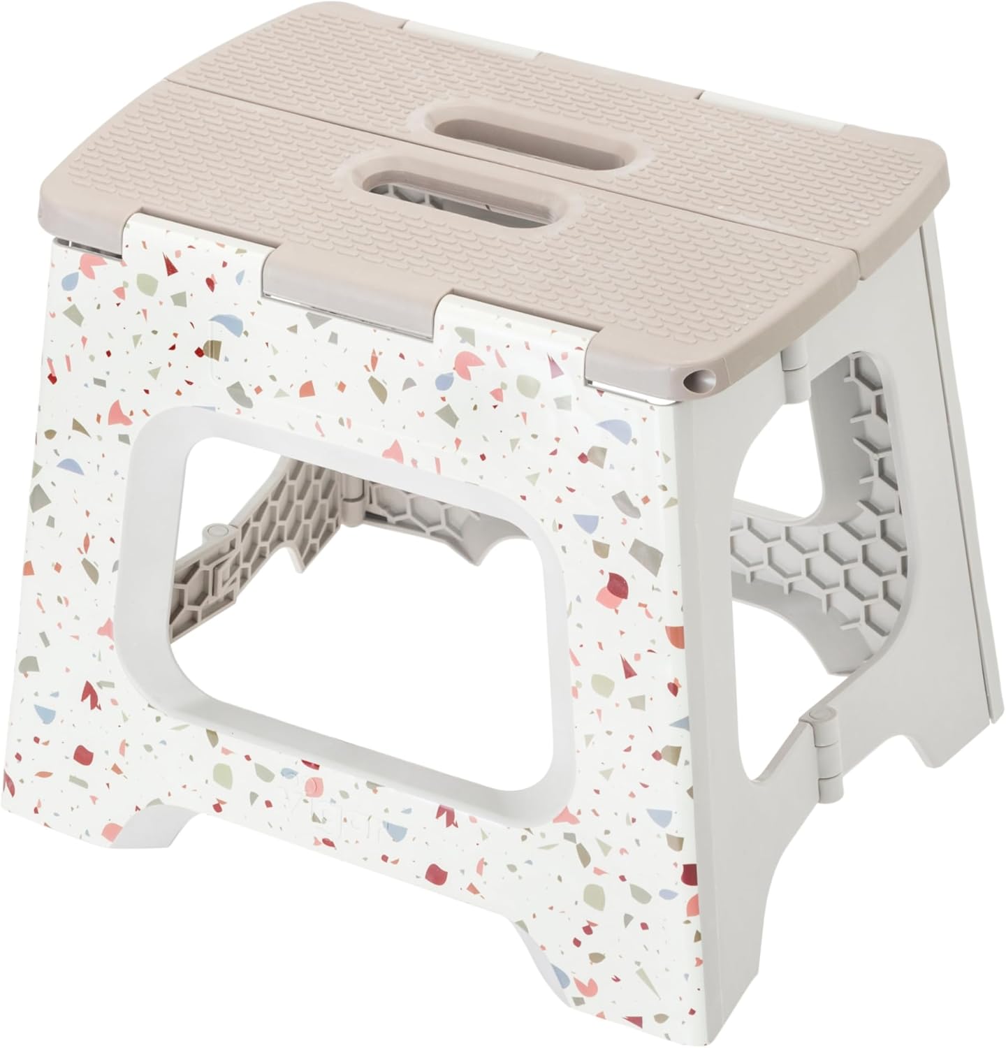 Vigar Compact Step Stool Foldable, 12-1/2-inch Step Stools for Adults up to 330 Pound, Lightweight Stool, Non-Slip Folding Step Stool, Grey Terrazo Pattern