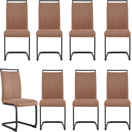 Dining Chairs Set, Kitchen Modern Metal Chairs with Faux Leather Padded Seat High Back and Sturdy Chrome Legs, Chairs for Dining Room (Brown, Set of 8)