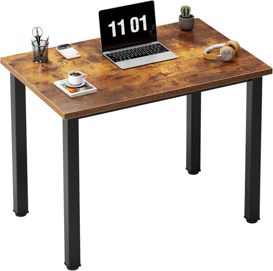 Rustic Brown 31.5 inch Sturdy Writing Desk for Small Spaces, Teens & Study - Black Metal Frame