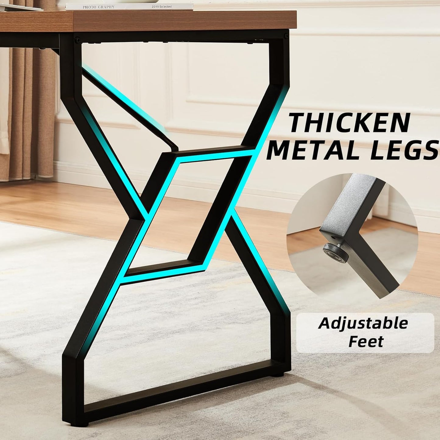 HOMISSUE 63-inch Executive Desk, Large Home Office Desk with Engineered Wood Tabletop and Metal Frame, Rustic Workstation Desks with Sturdy Structure, Long Computer Desks for Home Office, Writing