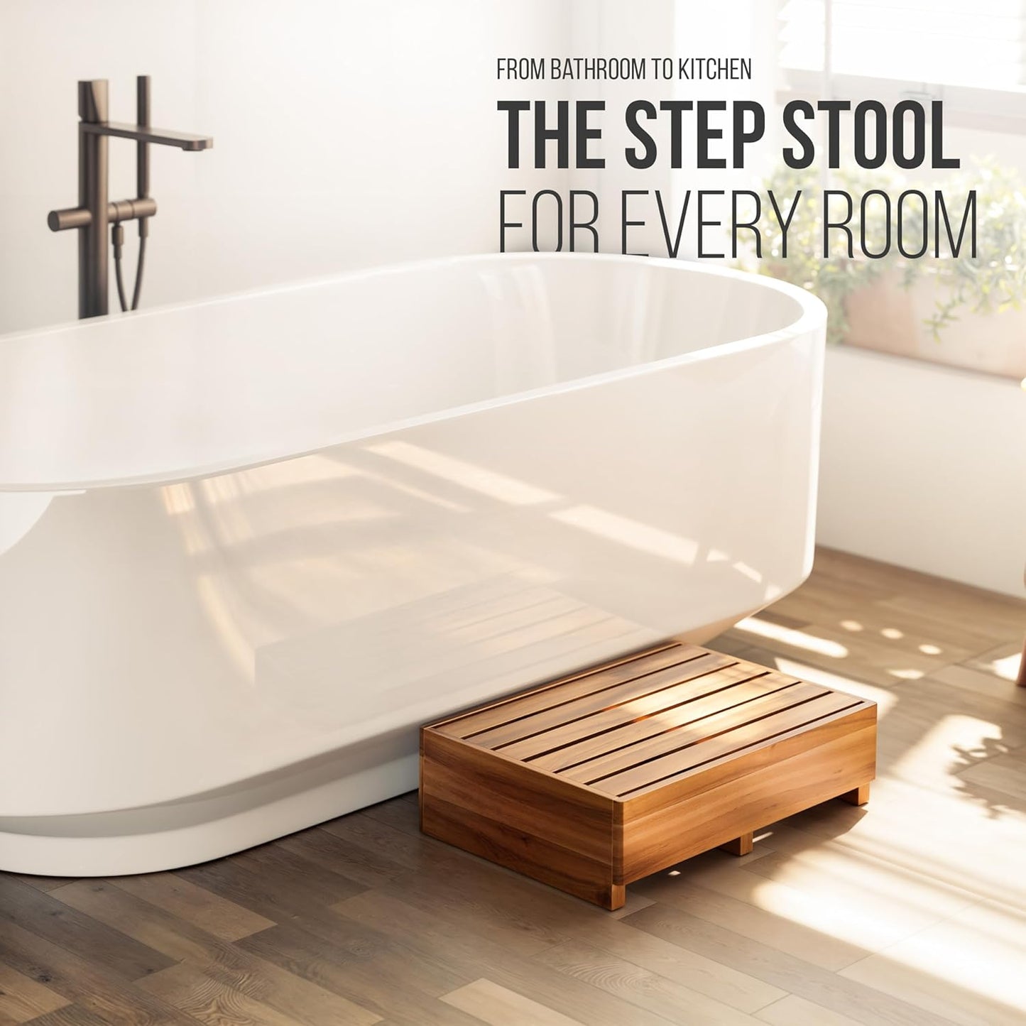 TINAMO 6.5" One Step Stool for Elderly, Acacia Wood High Riser Step Stool for Bed - 550 Lbs Wooden Mobility Stepping Stools for Adults, Kids/Bedside, Bathroom, Kitchen, Garden (Acacia, 6.5" Height)