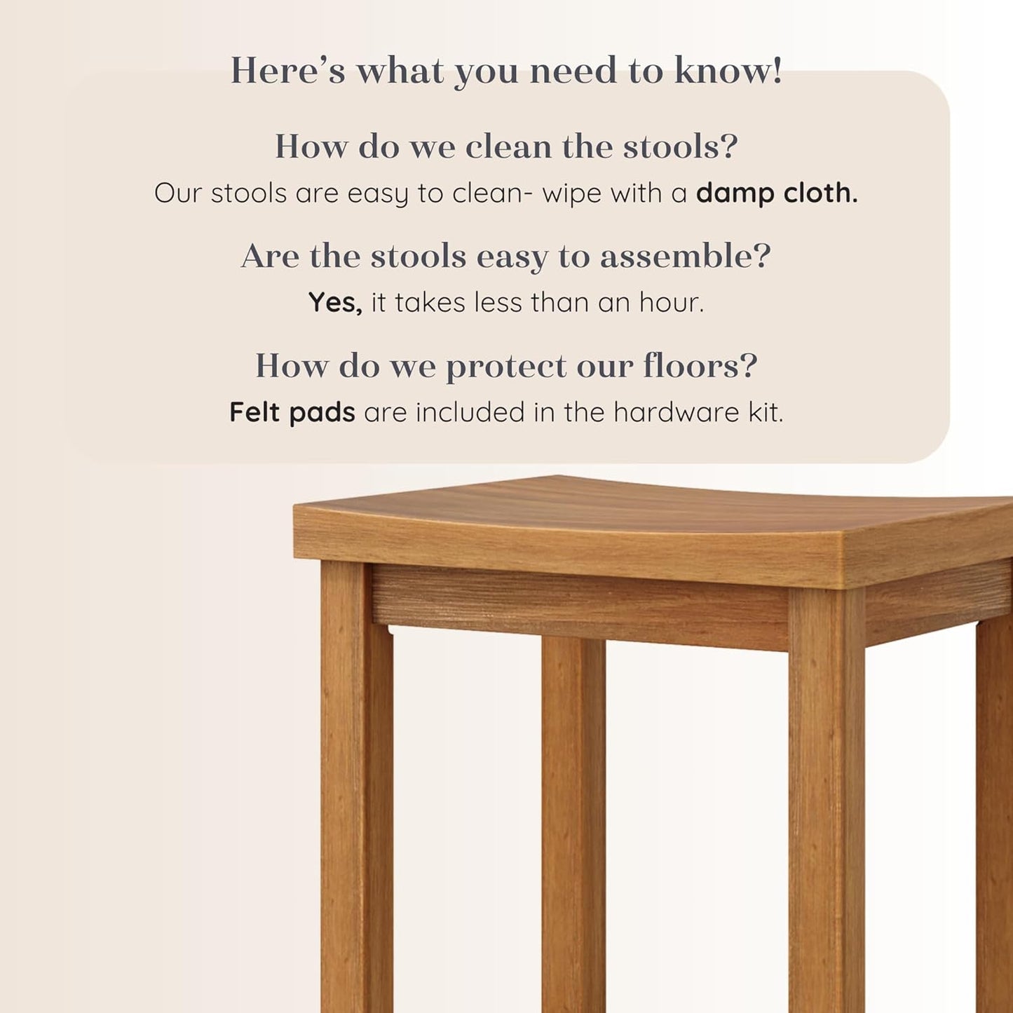 Grain & Grove Smith Collection Solid Wood Bar Stool, 30 inch Saddle-Seat Bar Chair, Backless, Heavy-Duty Construction, Footrest Support, Ideal for Kitchen Islands, Home Bars, and Counters, Pecan