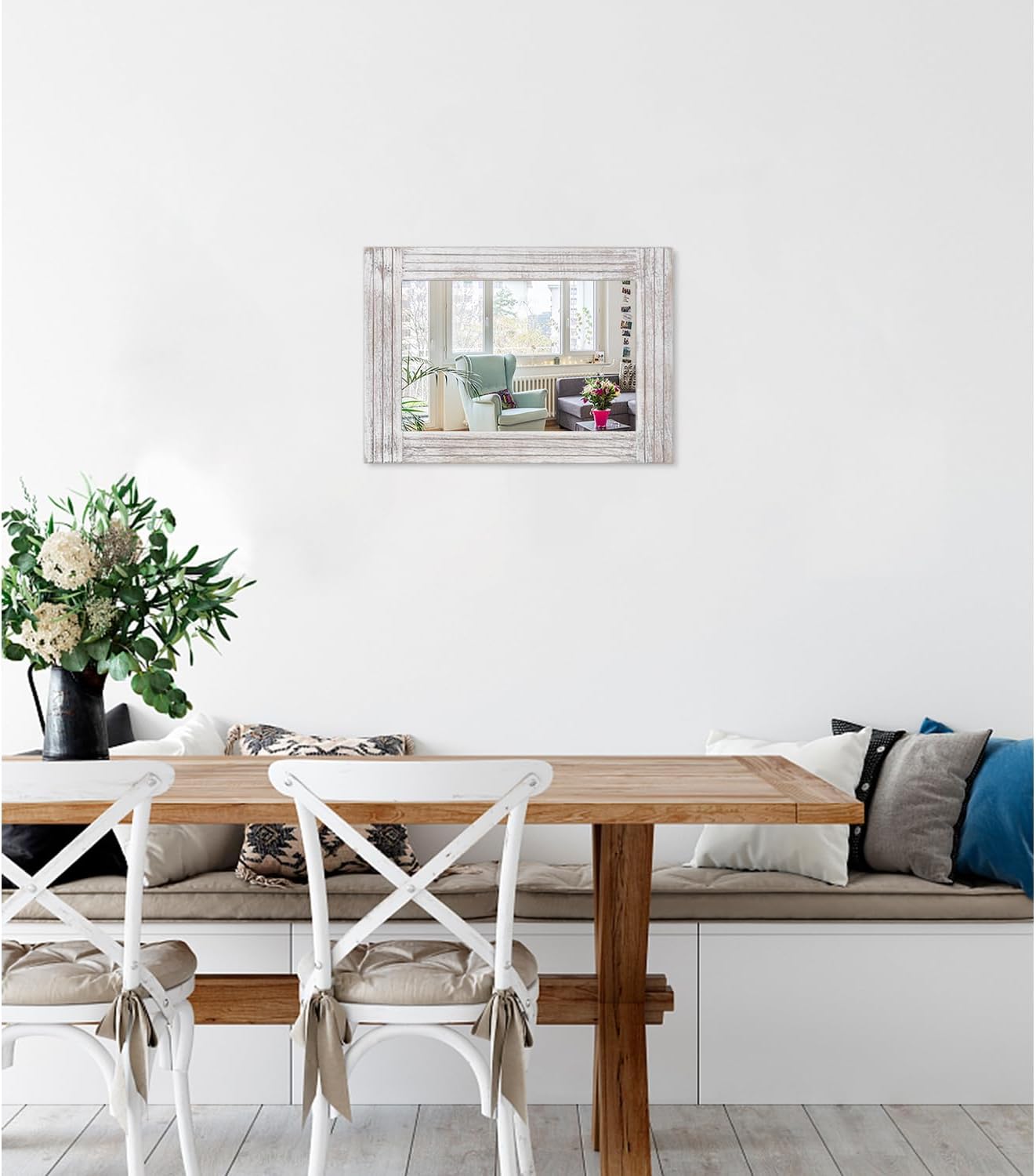 Mirrors for Wall Rustic Wooden Frame Rectangle Mirror Vintage Hanging Mirror for Bedroom Bathroom Living Room Farmhouse Wall Decor White Small 16" x 12 "