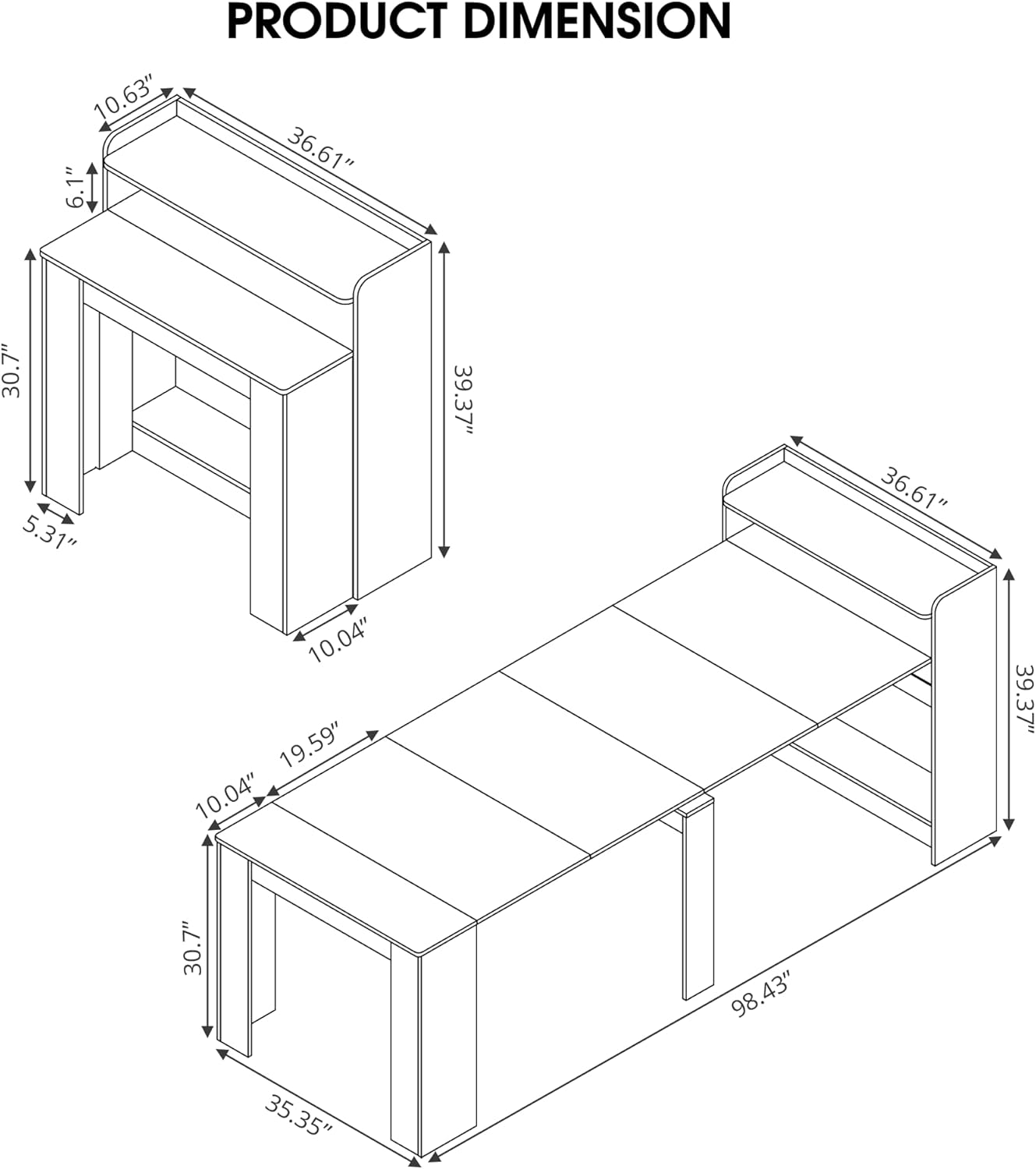 Expandable Dining Table, Convertible Table for Dining Room, Kitchen and Small Spaces, for 2-7 People(with Storage Shelf), Barnwood Brown