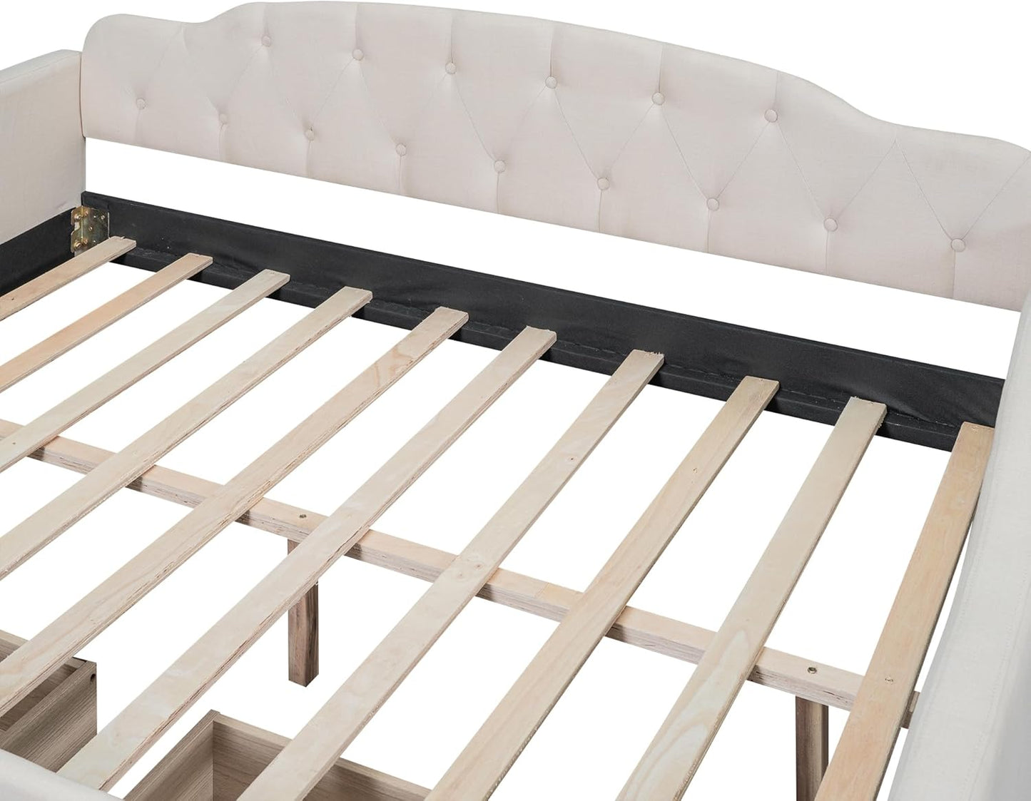 Full Size Upholstered Tufted Daybed with Two Storage Drawers,Linen Sofa Bed,Easy Assemble & No Box Spring Needed,Perfect for Small Space,Bedroom,Livingroom,Guest Room, Beige