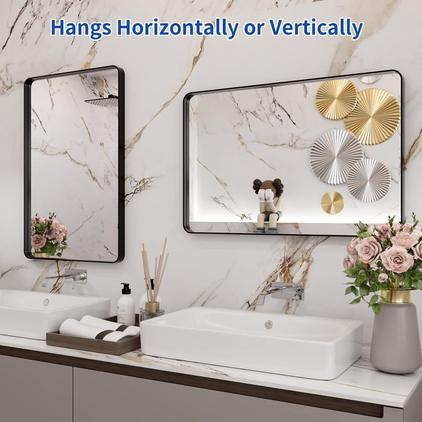 WEER Black Bathroom Mirror 20X30 Inch, Rectangular Matte Black Metal Framed Vanity Mirror, Farmhouse Bathroom Mirror with Tempered Glass, Rounded Corner, Anti-Rust (Horizontal/Vertical)