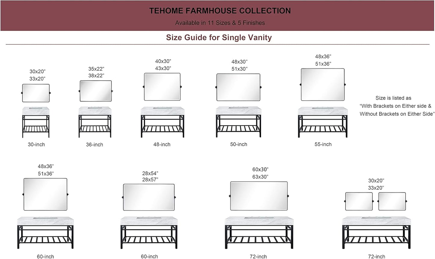 TEHOME 24x38 Horizontal Pivot Bathroom Mirror Tilting Black Metal Framed Pivot Rectangle Bathroom Mirror Rounded Rectangluar Tilting Beveled Vanity Mirrors for Wall