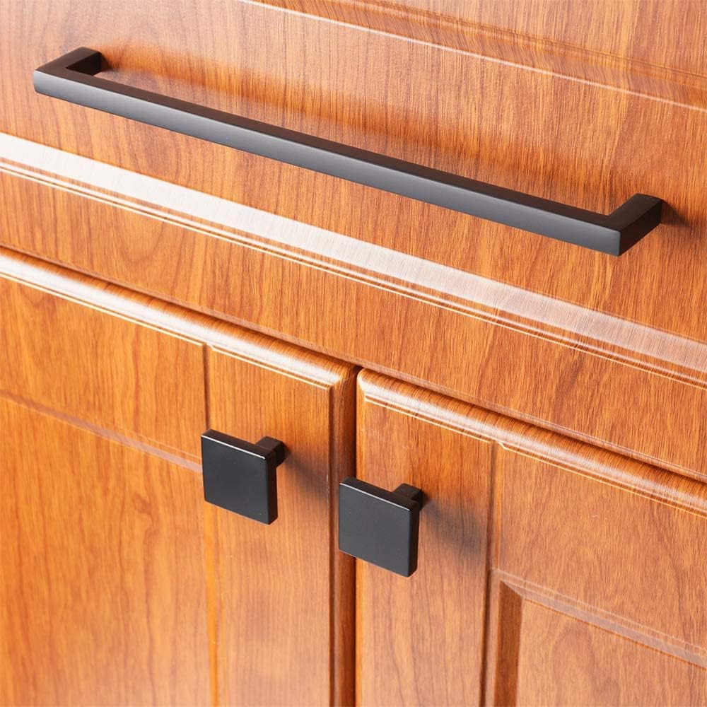 KOOFIZO Solid Square Bar Cabinet Handle - Black Furniture Pull, 7.6 Inch/192mm Screwhole Distance, Pack of 5 for Kitchen Cupboard Door, Bedroom Dresser Drawer, Bathroom Wardrobe Hardware