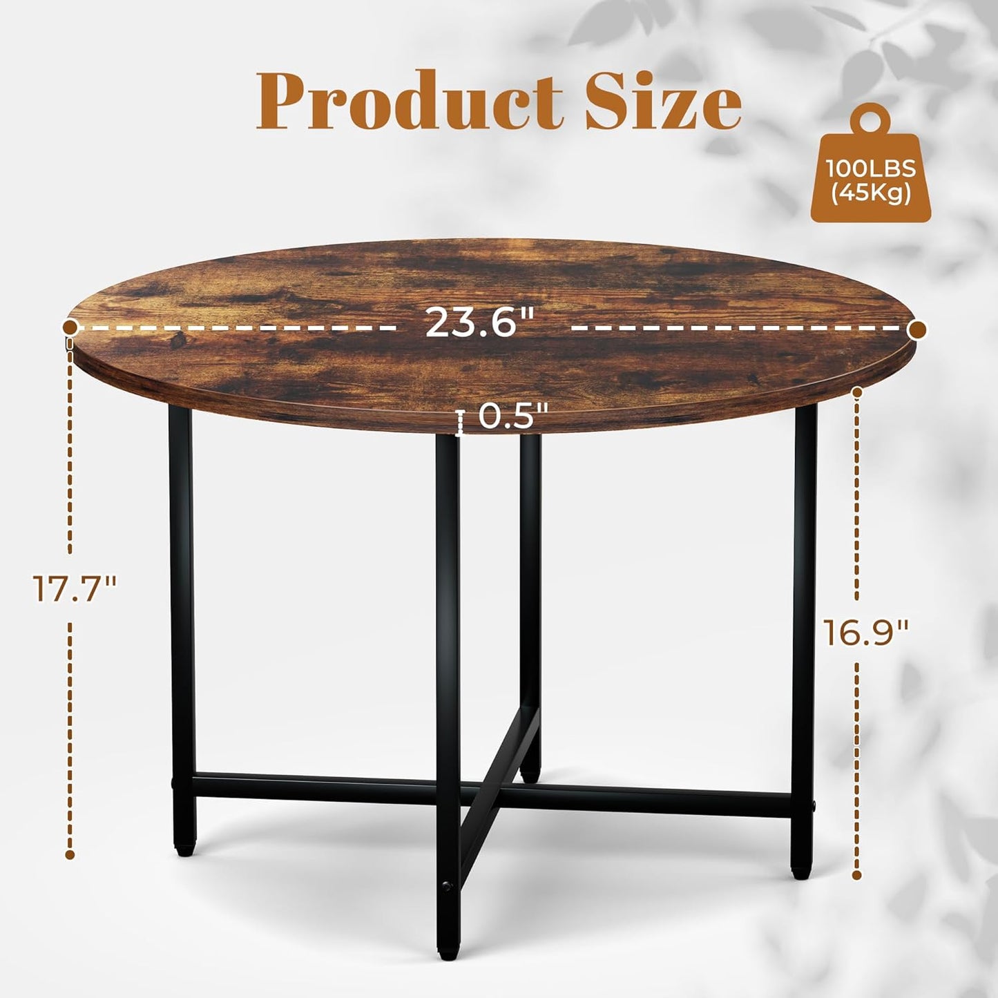 Round Coffee Table, Small Coffee Tables for Living Room, Wood Coffee Table with Metal Frame, Floor Table Desk for Sitting on The Floor, Home, Office, Farmhouse, Rustic Brown (23.6"D x 17.7"H)