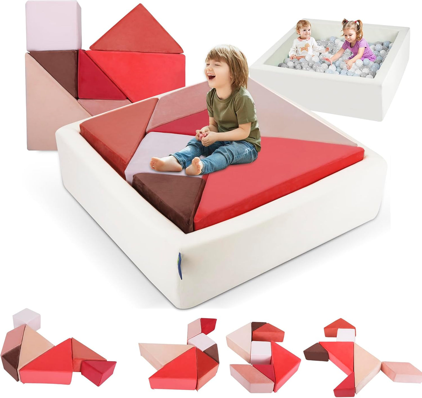 Kids Play Sofa, Tangram Square Puzzles Couch Furniture, Modular Kids Play Couchs Furniture, Puzzle Solving Couch Building Fort for Playroom Bedroom Boys Girls Teens, Glow