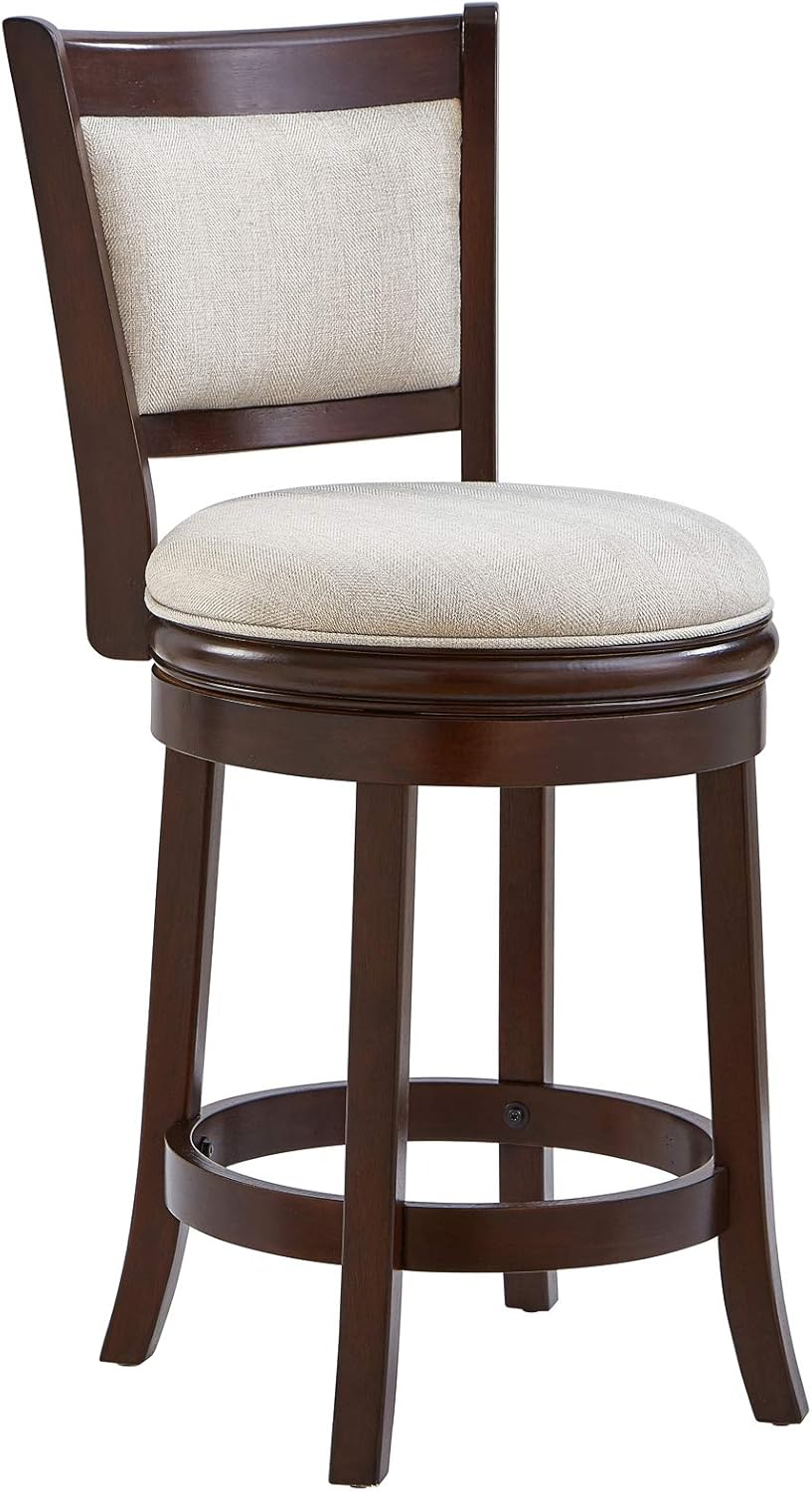 Ball & Cast Swivel Barstool Upholstered Counter Stool 24 inch Kitchen Wooden Bar Stool , Cappuccino&Taupe