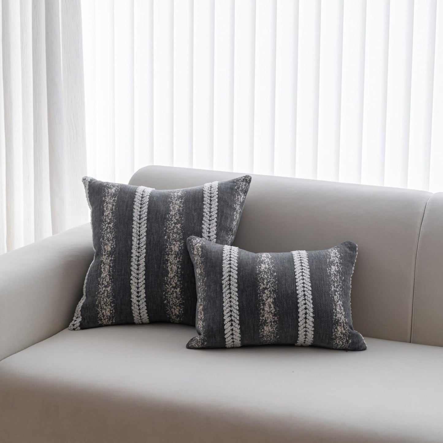 Pack of 1 Decorative Throw Pillow Covers 12x20 Inch, Pillow Cases for Living Room Couch Bedroom Farmhouse Home Decor, Soft Stripe Chenille Cushion Covers for Sofa Grey,12''x20''