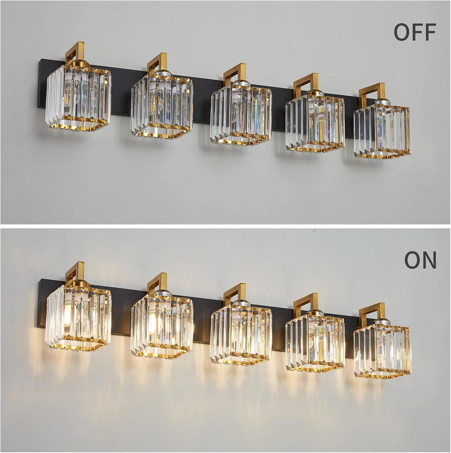 Modern Bathroom Vanity Light 5-Lights Black Gold Crystal Wall Lamp Bathroom Modern Crystal Vanity Lighting