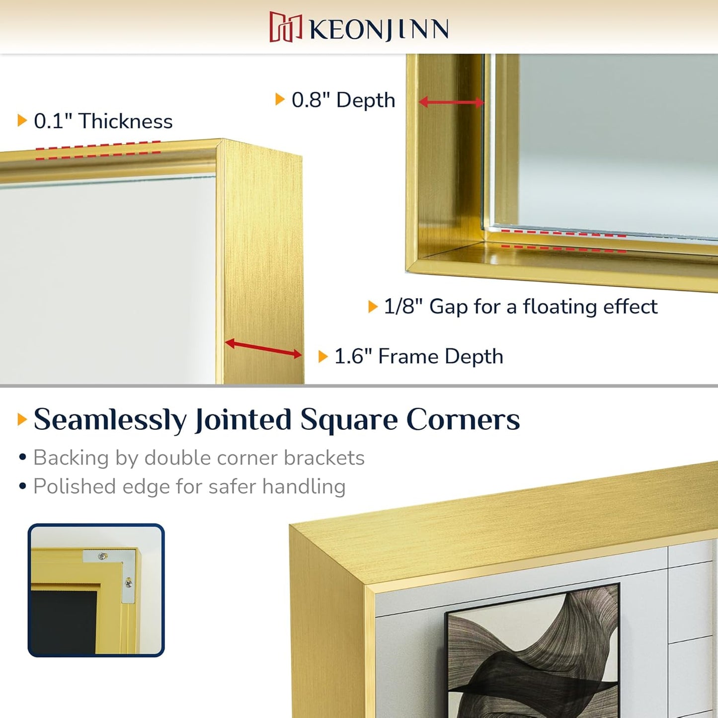 Keonjinn 24 x 32 In Brushed Gold Bathroom Mirror for Over Sink Shiny Gold Rectangle Wall Mirror Metal Framed Rectangular Farmhouse Mirror Modern Square Corner Framed Vanity Mirror(Horizontal/Vertical)