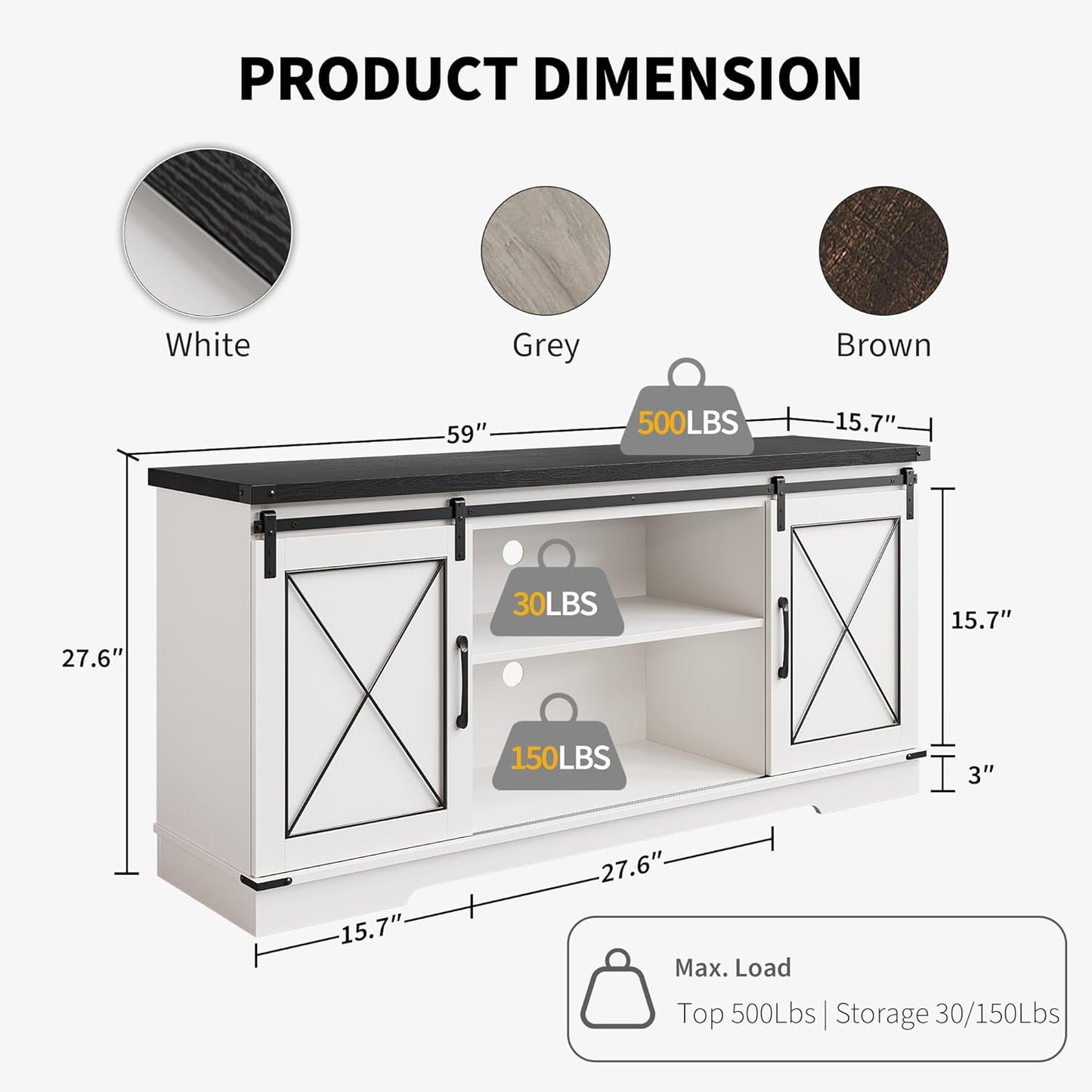 CABIHOME Farmhouse TV Stand and Entertainment Center for TV Up to 65 Inches with Sliding Barn Doors and Adjustable Shelf, TV Media Storage Console Table and Furniture for Living Room, Bedroom, White