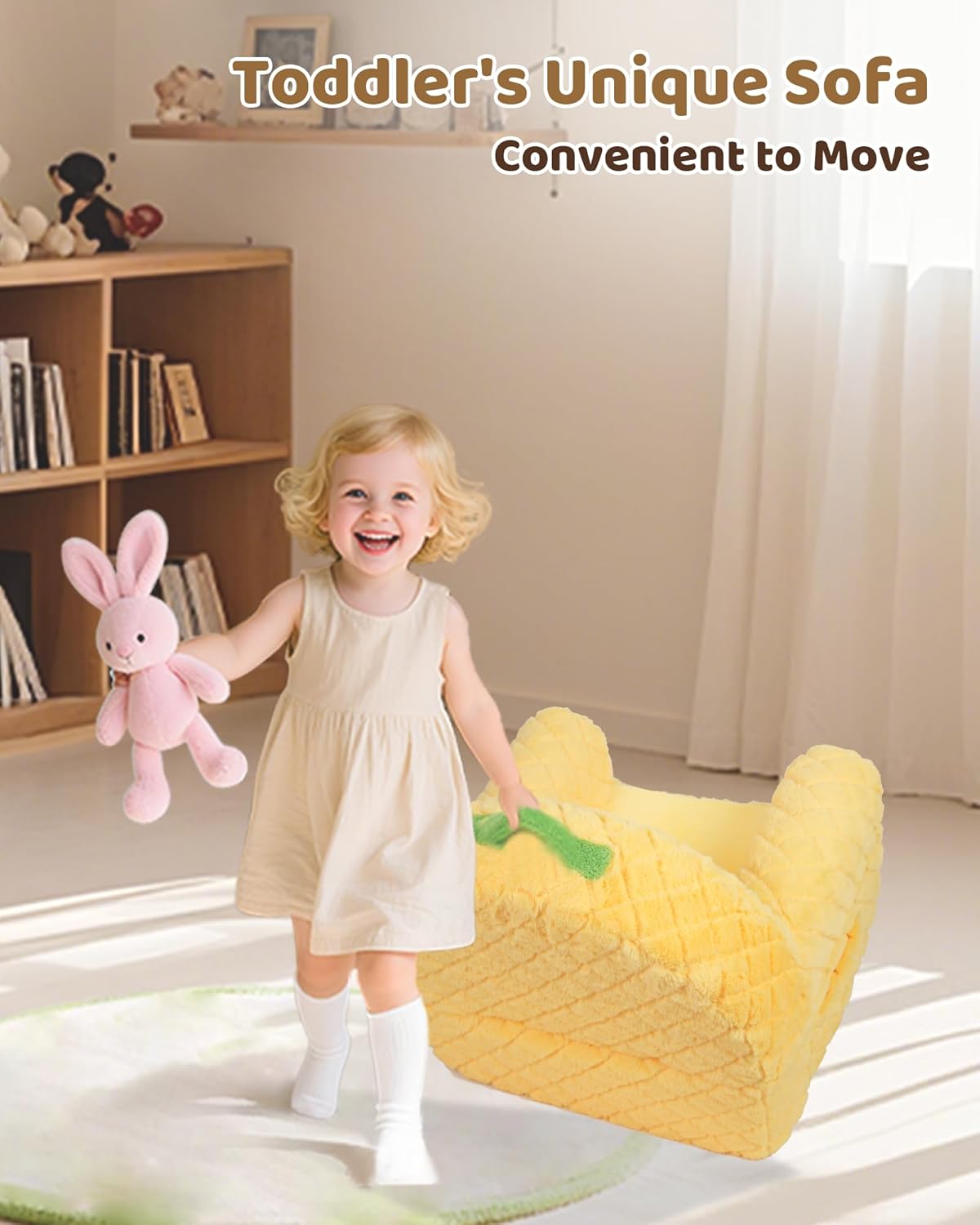 Toddler Chair, Comfy Foam Kids Couch with Soft Velvet Cover, Toddler Couch with Cute Pineapple Design for Gaming and Studying, Kids Sofa for Boys and Girls