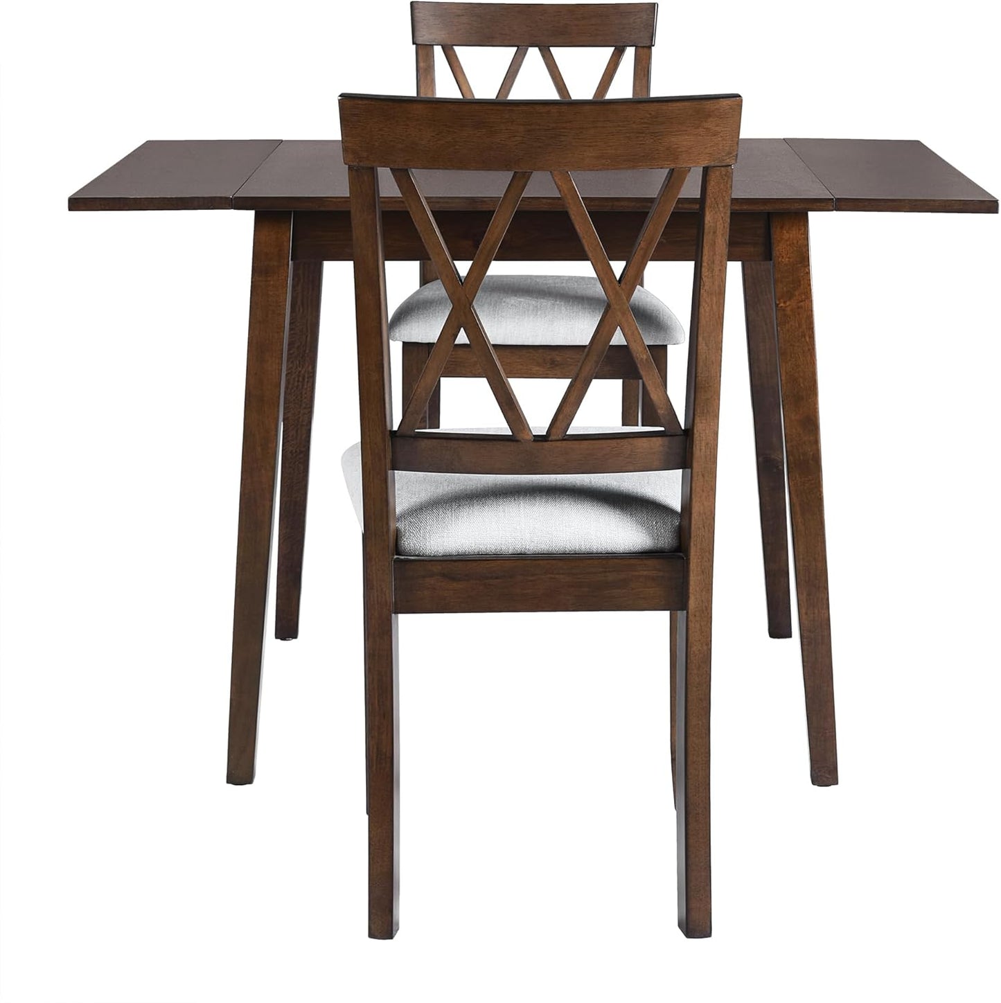 Merax Farmhouse Wooden Dining Set of 3, 45.6 inch Extendable Kitchen Table with Drop Leaf, 2 Chairs with Backrest for Small Space, Easy Assemble Brown