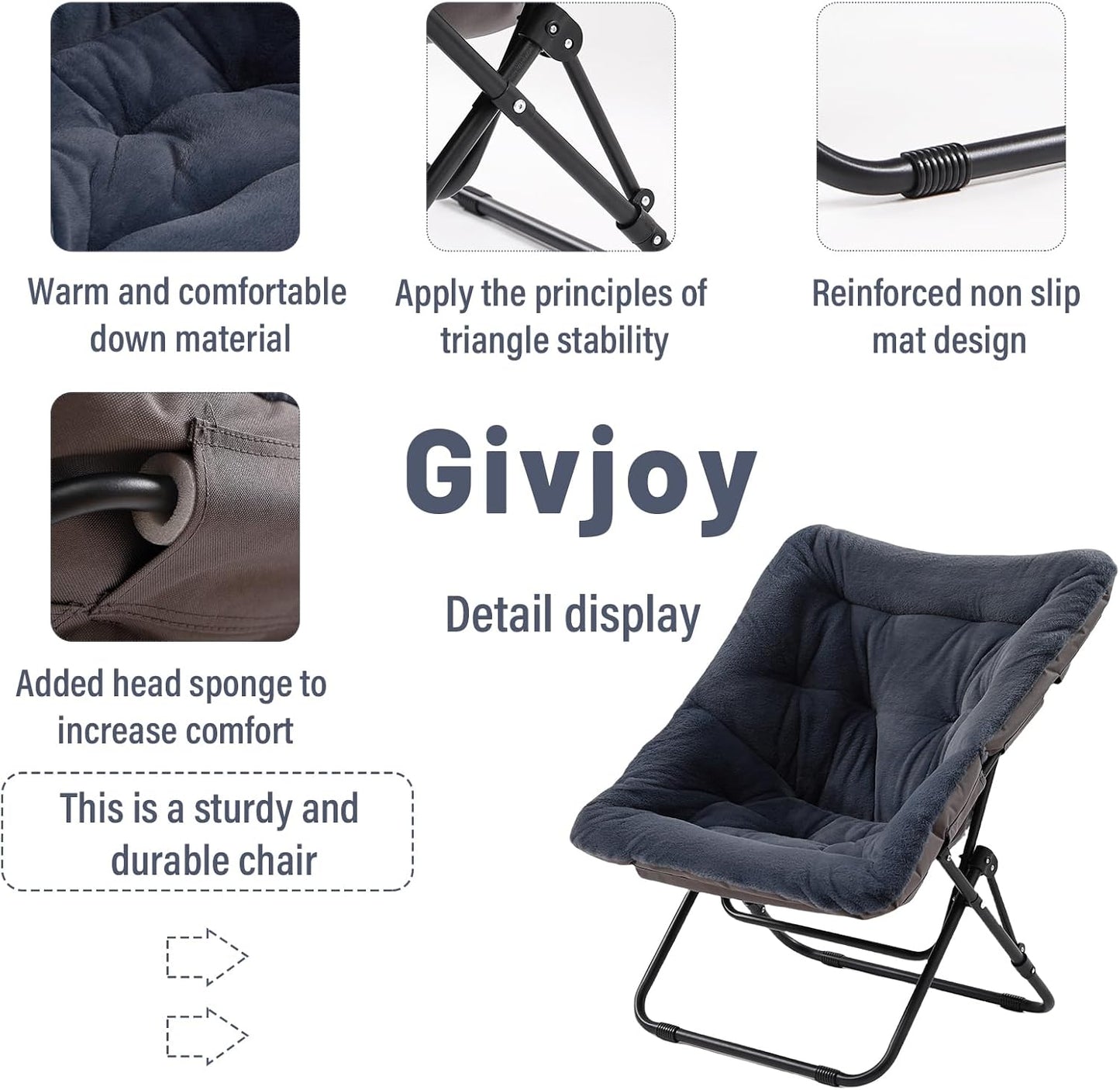 Comfy Folded Chair, Soft Faux Fur Oversized Folding Chair, Flexible Lounge Lazy Chair for Kids Girls Teens Adults, Moon Chair for Dorm Rooms, Bedroom, Living Room