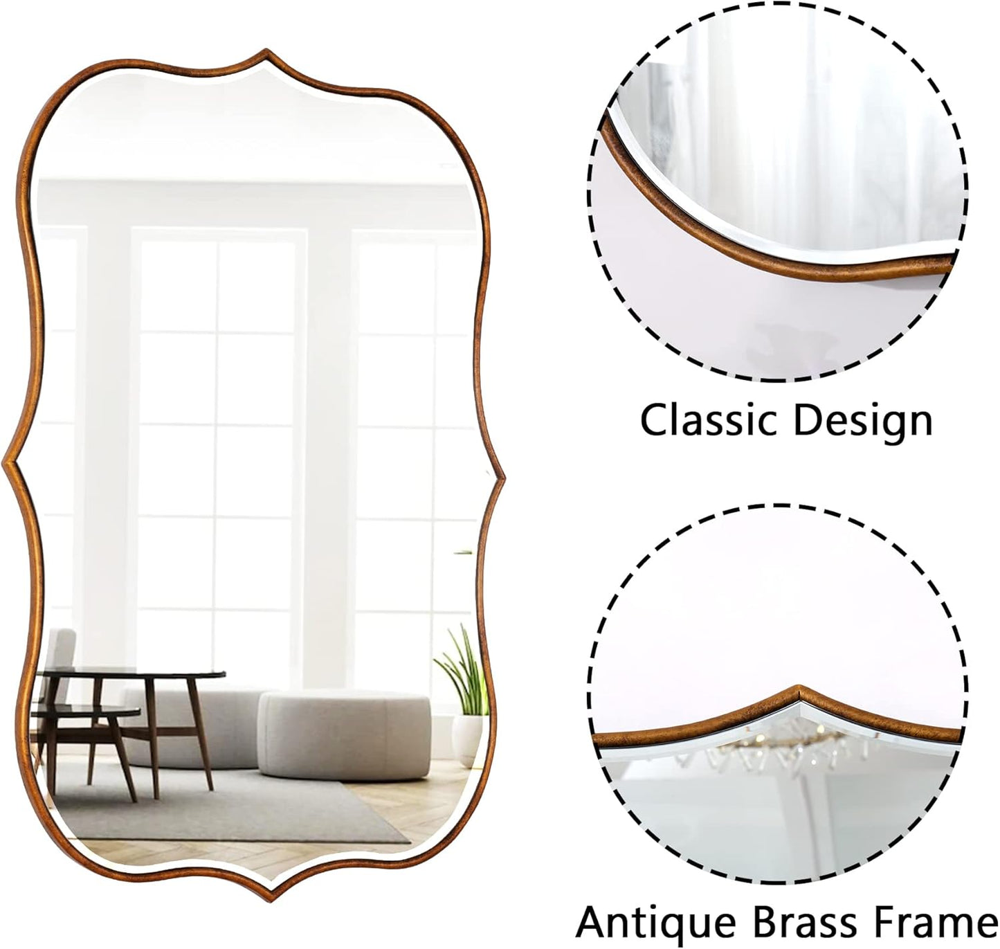 SHYFOY Antique Gold Mirrors for Wall Decor Decorative Wall Mirror Large 25" L x 36" W, Asymmetrical Wavy Accent Mirror with Scalloped Wood Frame, Bronze Farmhouse Traditional Mirror