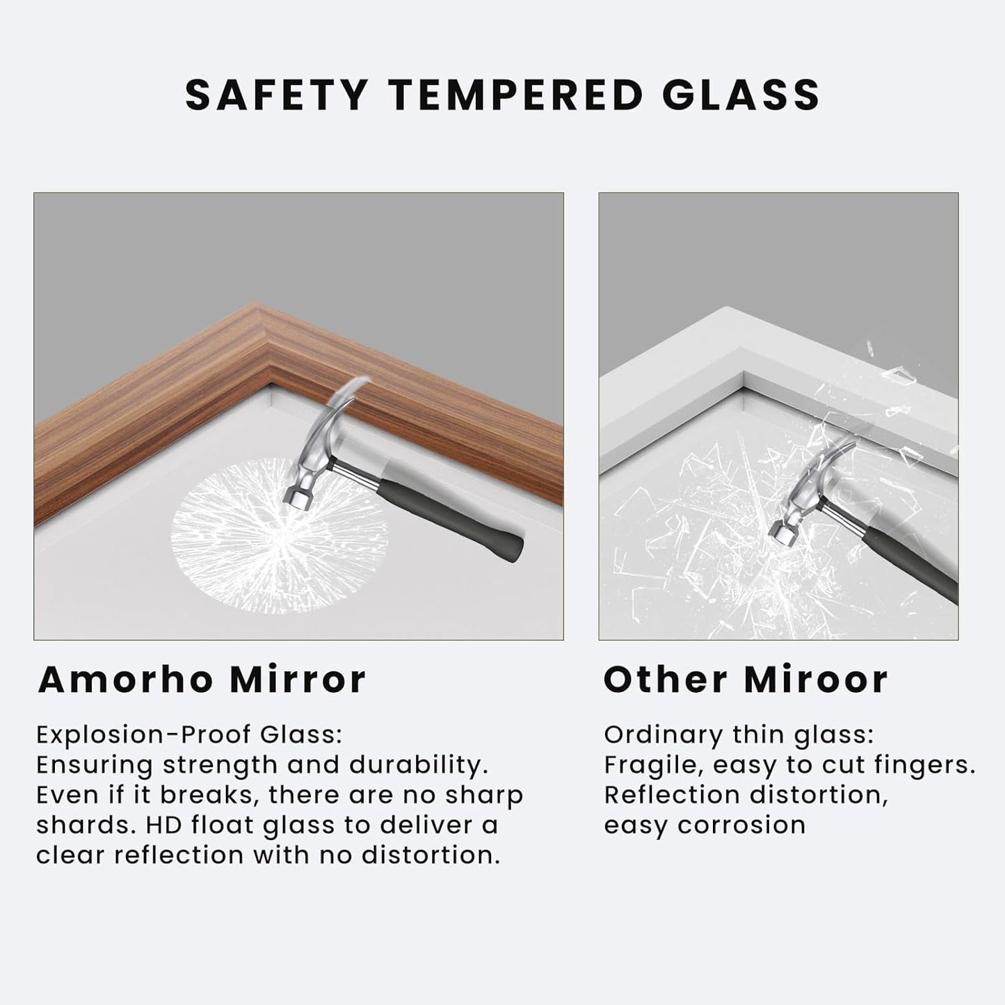 Amorho 48 X30 Inch Bathroom Mirror for Wall, Walnut Wood Grain Metal Framed Mirror, Anti-Rust, Hang Horizontally/Vertically, Suitable for Vanity, Bedroom, Farmhouse, Bathroom