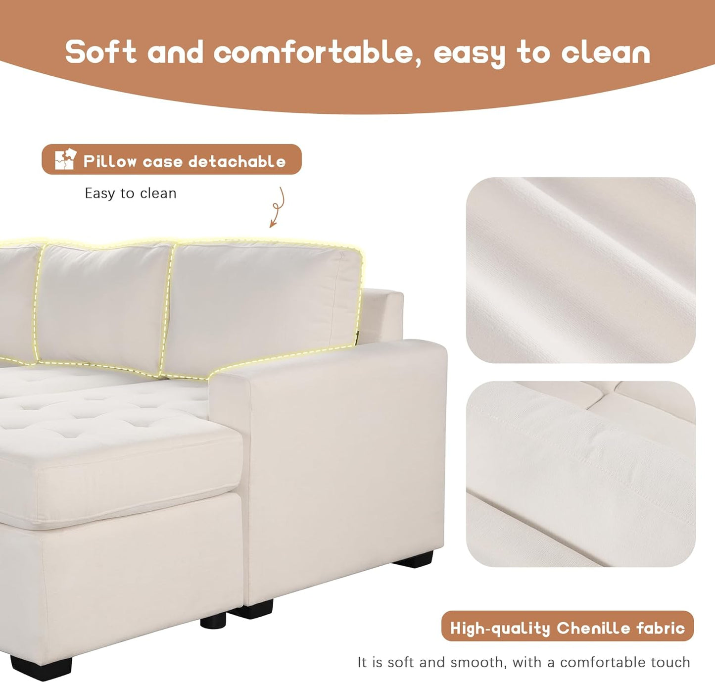 108.3 Inch Modular Sectional Sleeper Sofa with Pull-Out Bed and Lounge Chair, U-Shaped Combination Corner Couch w/USB & Type-C Interfaces, for Living Room Bedroom Office, Beige