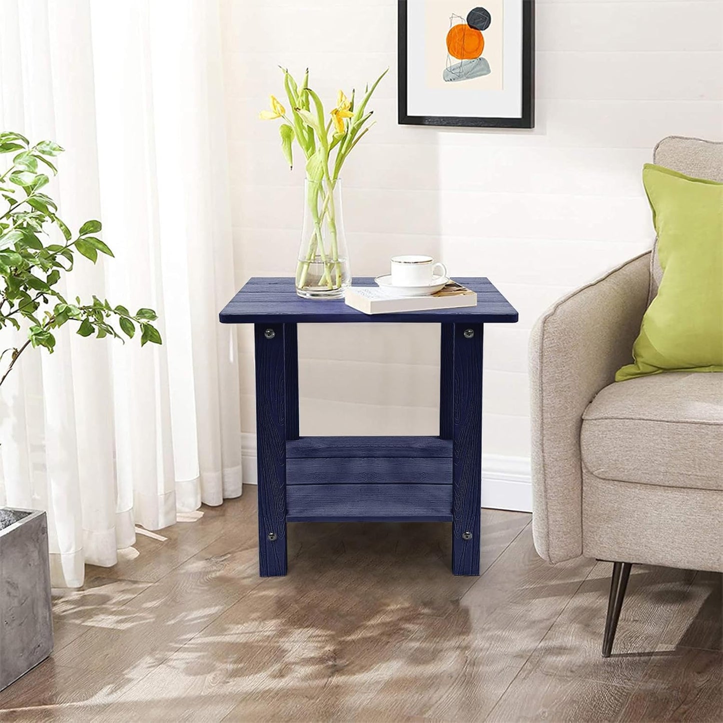 Melucivi Weather Resistant Outdoor Side Table, Double Small Adirondack Side Table for Adirondack Chair - Indoor Outdoor End Table, Patio Table for Pool, Deck and Porch (D Blue)