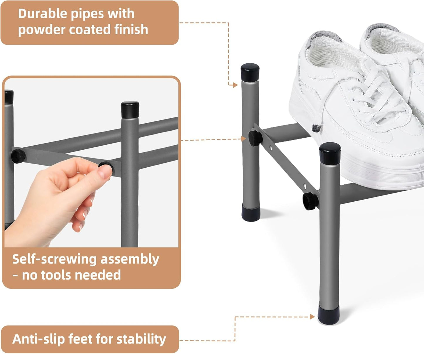 STORAGE MANIAC Expandable Shoe Rack, 4 Pairs Stackable Small Shoe Rack, Metal Adjustable Shoes Organizer for Closet, Entryway, Hallway, Garage, Front Door, Shoes Shelves, Black 1 Tier