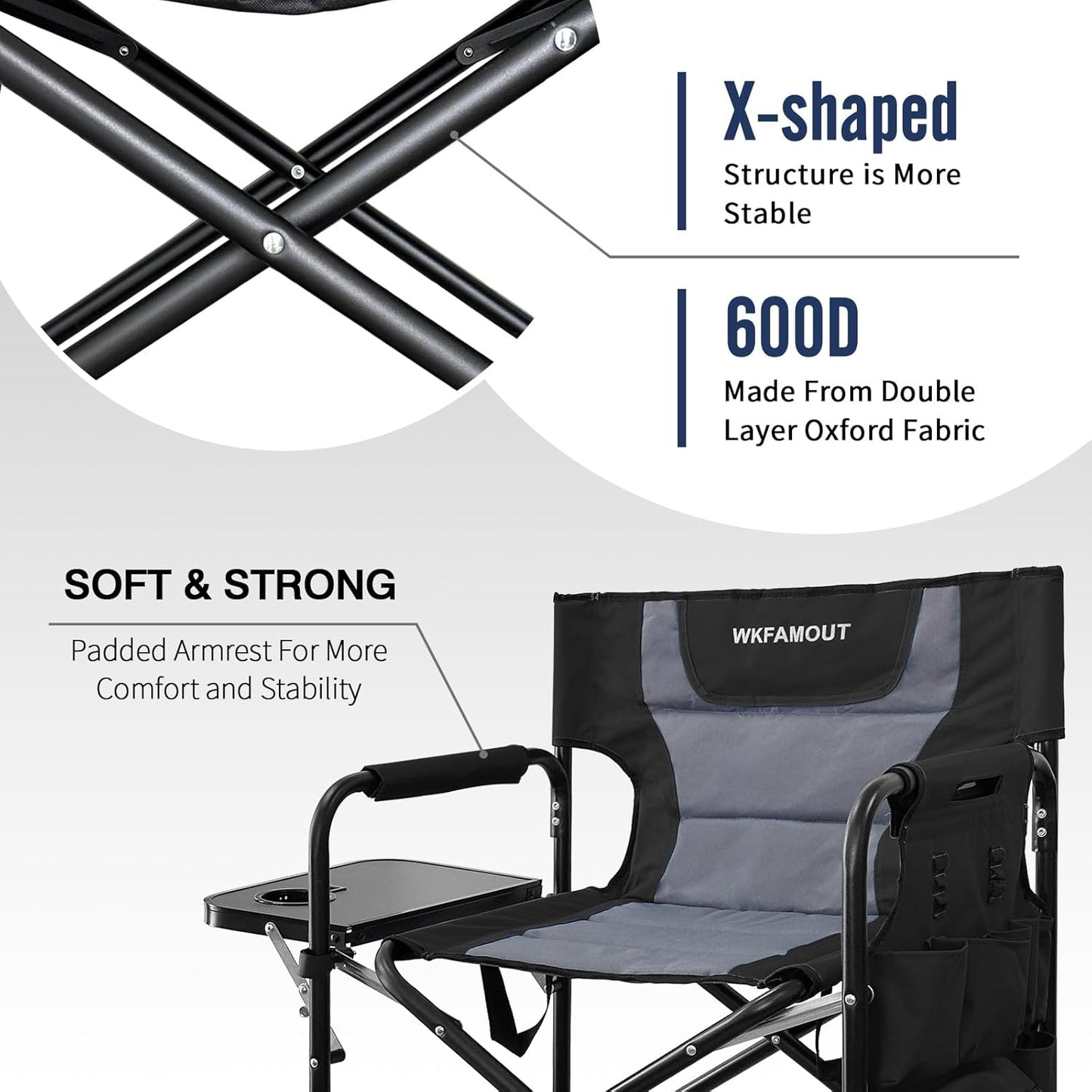 Tall Folding Directors Chair with Side Table 26.77" Seat Height Foldable Camping Chair Bar Stool for Makeup Artist Face Painting with Footrest and Storage Pocket Supports 350LBS