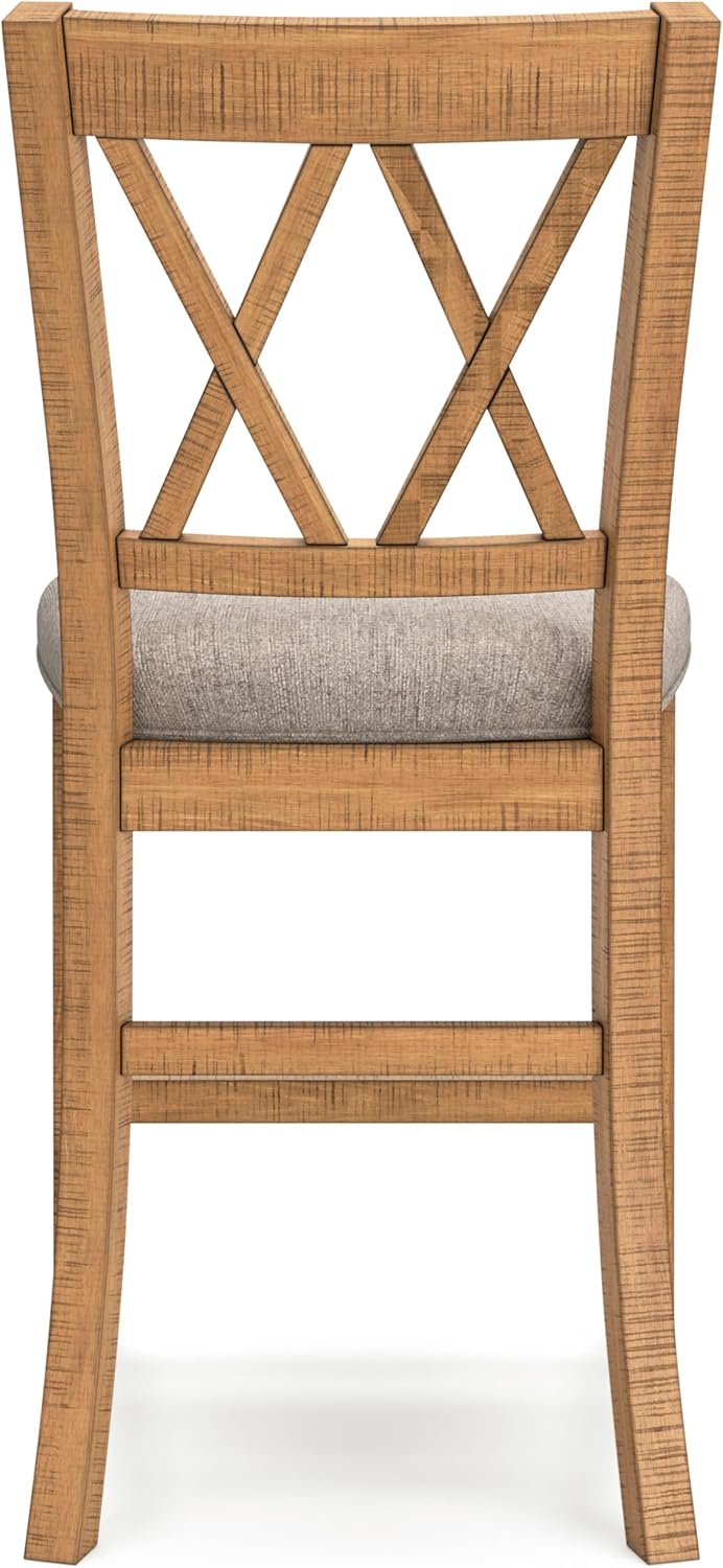 Signature Design by Ashley Havonplane Rustic Armless 25.63" Counter Height Upholstered Bar Stool with Foot Rest, Set of 2, Light Brown & Light Gray